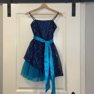 Girls size 16 blue and purple sparkle dress